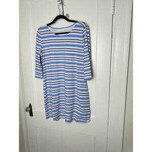 Hiho Dress Women's Large Nautical Blue Striped 3/4 Sleeves Preppy Chic Summer